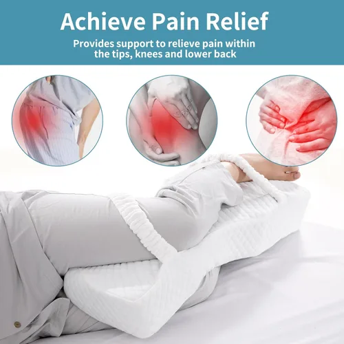 Vista 4 de HOMBYS Almohada de rodilla de espuma viscoelástica para dormir de lado, almohada de piernas para dormir con correas, elevación de cadera y piernas