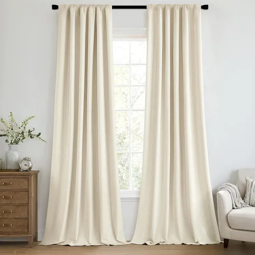 Vista 12 de MIULEE Cortinas 100% opacas de 63 pulgadas de largo, 2 paneles para dormitorio, cortina gruesa negra para oscurecer la habitación, pestaña trasera