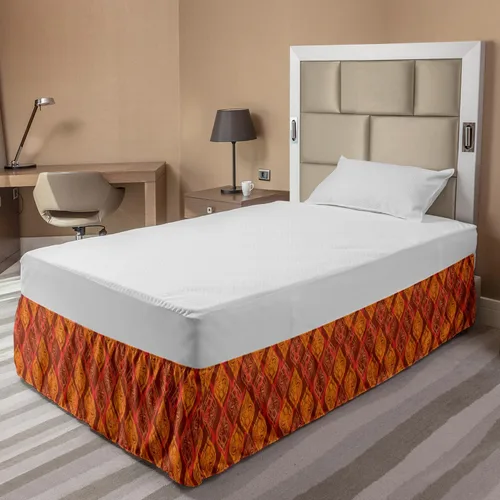 Vista 2 de Lunarable Falda de cama de arte bohemio, motivos de hojas orientales pastel en adornos, cultura marroquí, bohemio, decoración de dormitorio, falda