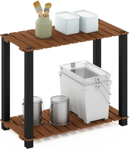 Vista 8 de Furinno Pangkor Turn-N-Tube - Estante de madera para plantas de interior y exterior de 3 niveles con postes cuadrados, color natural/negro