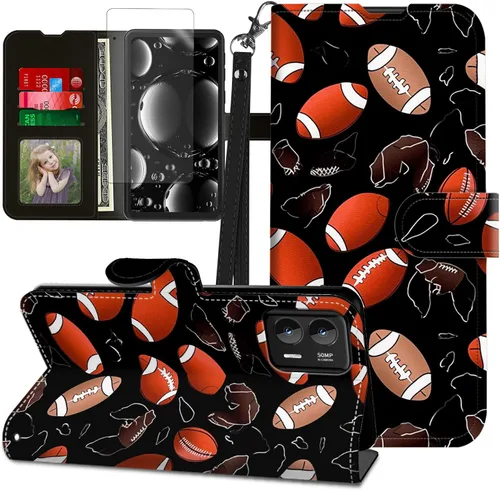 Vista 233 de Funda para Motorola Edge 2022 con protector de pantalla, soporte y tarjetero y correa para la muñeca, funda magnética para Moto Edge 2022 5G UW Lobo