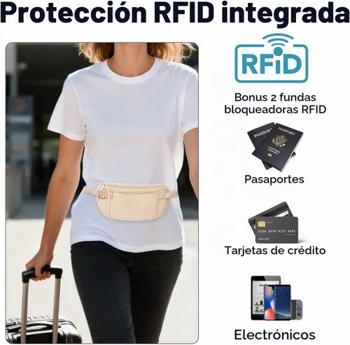 Vista 3 de Cinturón de dinero de viaje, soporte oculto para pasaporte para hombres/mujeres, Beige, Slim Travel Mujeres Hombres Oculto Rfid Proteger Efectivo