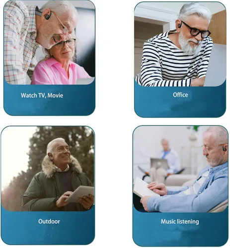 Vista 9 de Auriculares auditivos inalámbricos de conducción ósea Auriculares auditivos de oído abierto con colector de sonido para conversaciones15H Tiempo