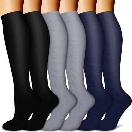 Vista 31 de Copper Compression Socks for Women & Men (6 pairs) - Best Support for Nurses, Running, Hiking, Recovery 01 Rayas Negras