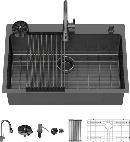 Vista 10 de Lordear - Estación de trabajo de fregadero de cocina al aire libre con grifo extraíble de 21" x 20", fregadero de barra de preparación de 16 Acero
