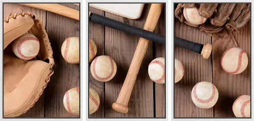 Vista 105 de wall26 Lienzo enmarcado para pared, juego de arte de primer plano, detalles de costuras de béisbol, atletas deportivos, fotografía, moderno