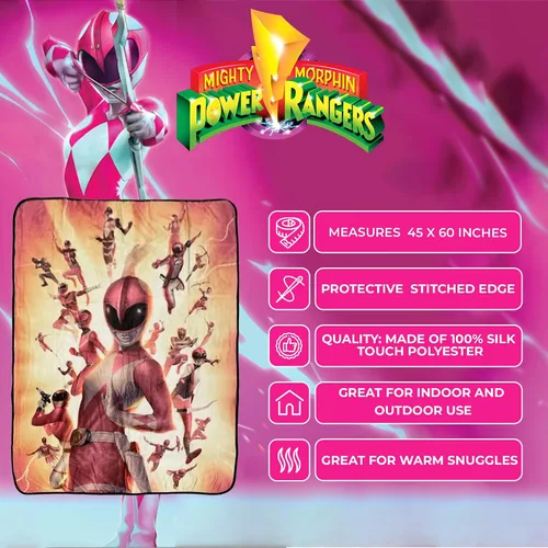 Vista 4 de Power Rangers Blue Ranger - Manta de forro polar, mide 60 x 45 pulgadas (rosa)