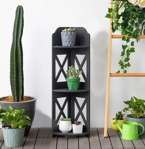 Vista 7 de TuoxinEM - Mesa de esquina perfecta para espacios pequeños, estante de baño de esquina ideal para almacenamiento de papel higiénico, color negro