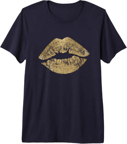 Vista 4 de Sexy Gold Metallic Lips Kiss Me Love Makeup Lipstick Shirt