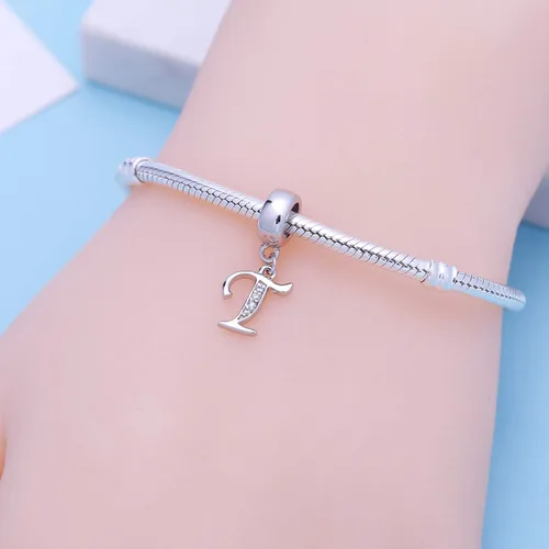 Vista 87 de ABUN Abalorio de plata de ley 925 con letra A a la Z, espaciador de inicial, con circonita cúbica transparete colgante, auténtica, para pulseras