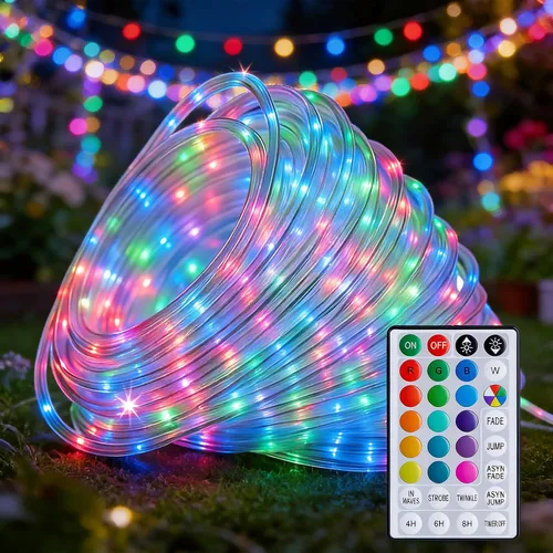 Vista 11 de Tira de luces LED impermeables para exteriores de 66 pies, guirnalda de luces de 200 LEDs con cambio de 16 colores y control remoto para Pascua