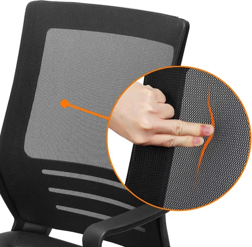 Vista 8 de Yaheetech Silla de oficina de malla con respaldo medio con asiento de cuero, silla ejecutiva para computadora de oficina con reposabrazos y soporte