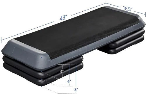 Vista 3 de Yaheetech Escalón aeróbico, plataforma de ejercicio aeróbico ajustable de 4-6-8 pulgadas, tamaño del club de salud con elevadores y superficie