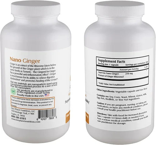 Vista 2 de One Planet Nutrition Nano Ginger Root - Cápsulas vegetales de 250 mg (120 porciones), extracto de raíz de jengibre puro, nano para una absorción