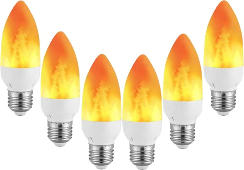 Vista 7 de Lpraer Paquete de 6 bombillas LED E12 con efecto de llama, 3 modos de luz parpadeante con punta de llama para candelabro, bombillas de araña blancas