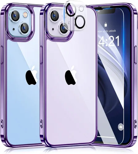 Vista 9 de Funda 5 en 1 para iPhone 14 transparente con 2 protectores de pantalla + 2 protectores de lente de cámara