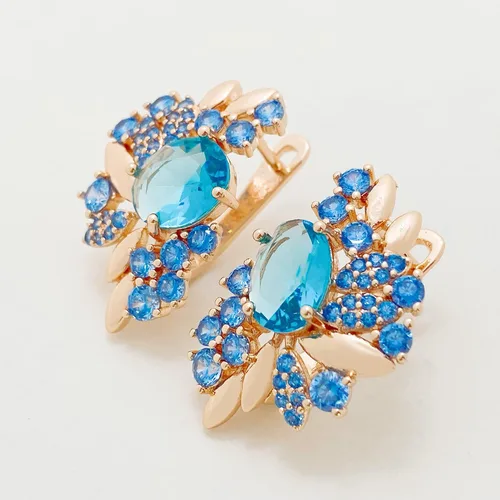 Vista 6 de SAGEKING 2024 New Aomigc New 585 Rose Gold Big Sky Blue Stone Earrings Women Romantic Wedding Grand Party Unique Fashion Jewelry Fashion Accessories