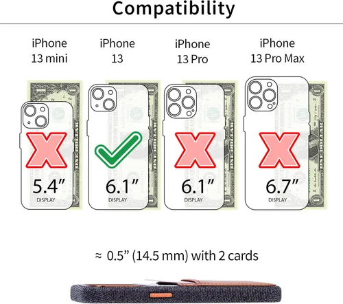 Vista 2 de Dockem Funda de tela para iPhone 13 con placa de metal integrada para montaje magnético, cartera de piel auténtica cosida con 2 ranuras para tarjeta