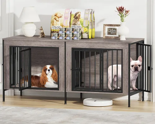 Vista 15 de EasyCom Mueble de jaula para perros para 1 o 2 perros, jaulas resistentes para perros individuales/dobles para perros pequeños, medianos y grandes