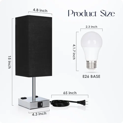 Vista 8 de Lámpara de noche con puertos USB - Lámpara de mesa de control táctil para dormitorio con puertos de carga USB C + A y salidas de AC, lámpara