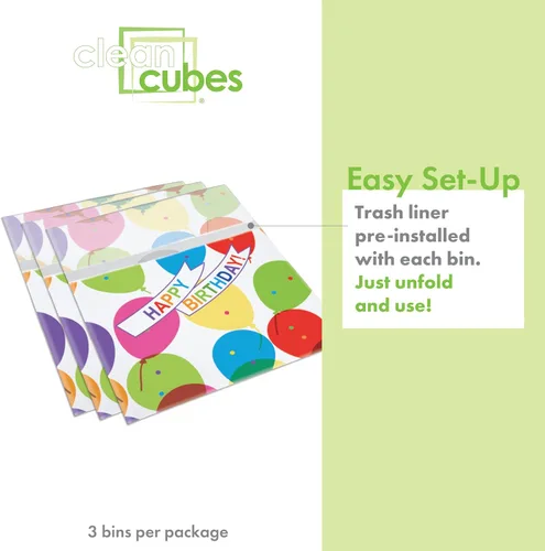 Vista 3 de Clean Cubes Botes de basura desechables de 13 galones (paquete de 3) con bolsas bajas, contenedores plegables de basura y reciclaje para fiestas