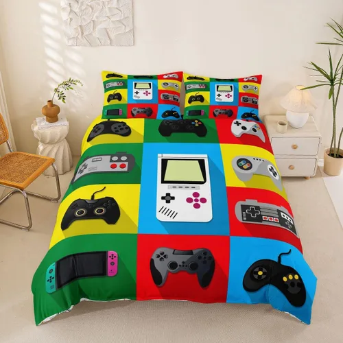 Vista 37 de Erosebridal - Ropa de cama para adolescentes y niños, estampado de control de videojuegos, funda de edredón tamaño individual, 2 piezas con 1 funda