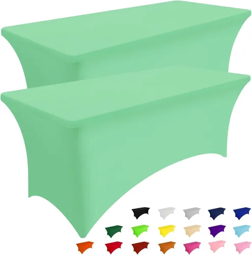 Vista 40 de Smiry Paquete de 2 Manteles de Spandex de 6 Pies, Manteles Elásticos Ajustables Extensibles, Lavables y Sin Arrugas, Cubierta Rectangular para Mesa