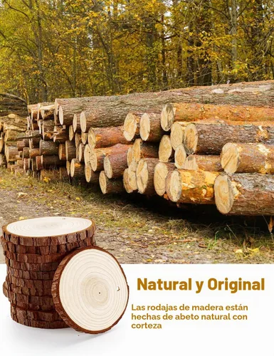 Vista 2 de wohohoho 24 piezas de rebanadas de madera natural de 2.4 a 2.8 pulgadas, kit de madera para manualidades sin terminar, preperforado con agujero