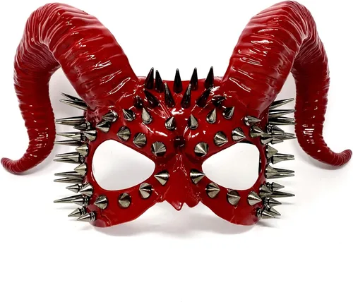 Vista 15 de Ram - Máscara de disfraz de demonio de cuernos de diablo de cabra para disfraz de Halloween