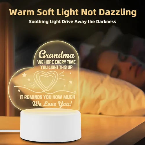 Vista 6 de Regalos Bestview para abuela - Delicados regalos de cumpleaños para abuela de nietos - Luz nocturna acrílica LED lámpara de noche para cama