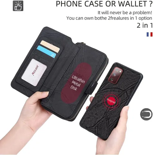 Vista 3 de Asuwish Funda de teléfono para Samsung Galaxy S20 FE 5G 6.5 pulgadas con cremallera con protector de pantalla y tarjetero de espejo abatible Cell S