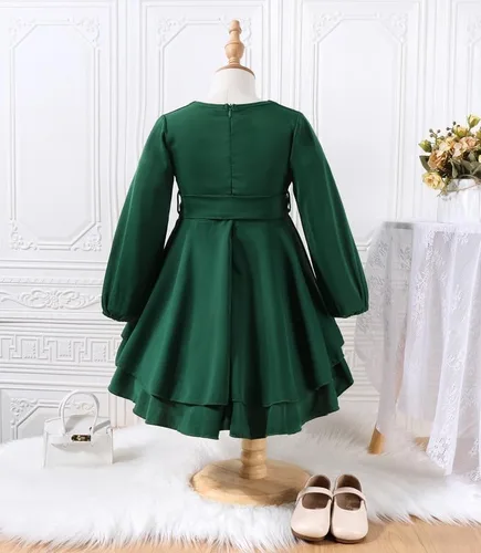 Vista 2 de Kionio Vestido elegante de manga larga para niñas con cremallera 4-13 años