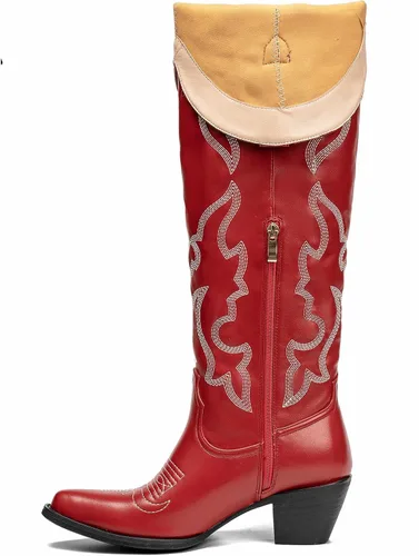 Vista 5 de SO SIMPOK Botas altas bordadas hasta la rodilla para mujer, botas vaqueras de tacón grueso para mujer, botas vaqueras occidentales