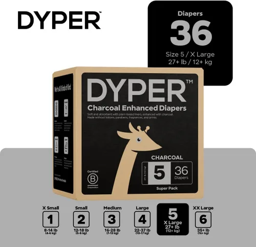 Vista 2 de DYPER - Pañales de carbón, talla 5, 36 unidades, hipoalergénicos a base