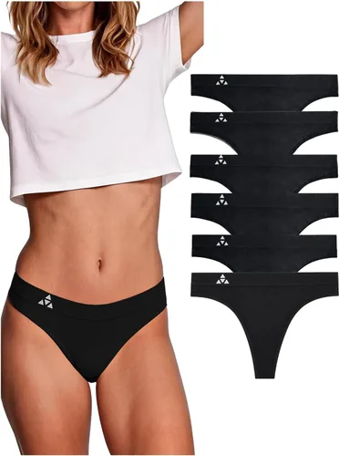 Vista 15 de Balanced Tech Ropa interior que absorbe la humedad para mujer, tangas de entrenamiento sin costuras, de secado rápido, tangas de viaje Paquete de 6