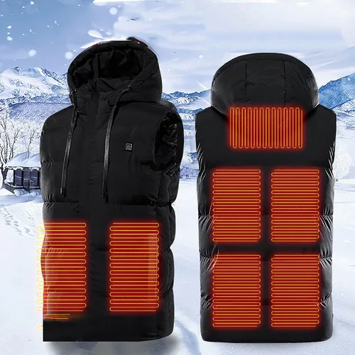 Vista 2 de DASAYO Chaqueta térmica unisex para mujeres y hombres, con capucha extraíble, sin mangas, con calefacción, chaleco de caza, chaqueta eléctrica USB