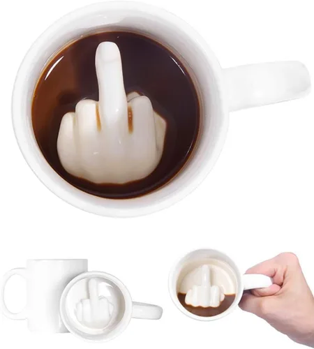 Vista 8 de Up Yours - Taza de café de cerámica 3D con dedo medio, divertida taza con texto en inglés "Have a Nice Day", perfecta para el día de San Valentín