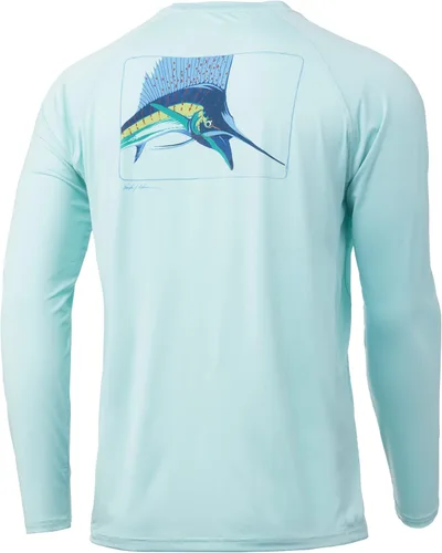 Vista 9 de HUK Camiseta de pesca de manga larga con protección solar para hombre Vc Pursuit Pescado de hueso - Glaciar