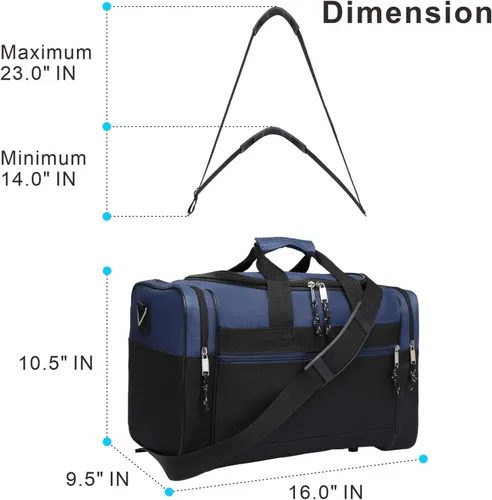 Vista 2 de AirBuyW Bolsa de lona de 16 pulgadas, de viaje, para fin de semana, para deporte, gimnasio, correa ajustable para hombres y mujeres, Azul Real