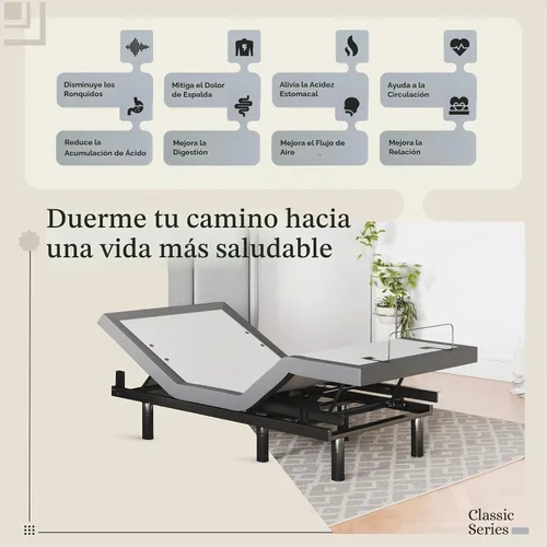 Vista 3 de Sven & Son Base de cama ajustable clásica, elevación de cabeza y pies, masaje, luces bajo la cama, USB, memoria de gel, marco inteligente
