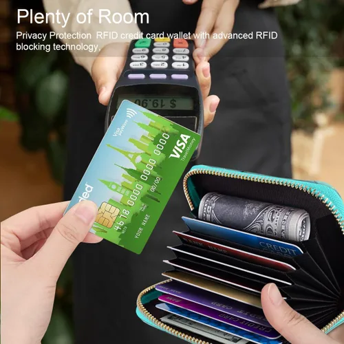 Vista 6 de Coco Rossi Billetera pequeña para tarjetas de crédito RFID con purpurina linda para mujer, C mármol verde