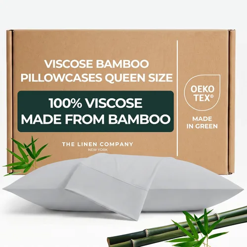Vista 9 de Juego de 2 fundas de almohada de viscosa de bambú 100% cultivadas orgánicamente, refrescantes y transpirables, suaves como la seda, doble costura