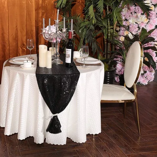 Vista 3 de Camino de mesa de lentejuelas negras de 12 x 72 pulgadas, paquete de 6 caminos de mesa con purpurina para decoración de fiestas, baby shower