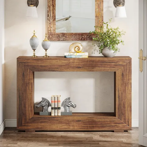 Vista 3 de Tribesigns - Mesa consola de granja, mesa de entrada de 47 pulgadas con almacenamiento, mesa decorativa de pasillo con estilo industrial para sala