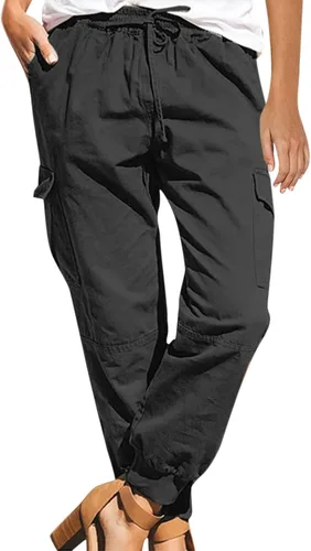 Vista 2 de SobeiKre Pantalones cargo de gran tamaño para mujer, pantalones deportivos holgados de cintura baja con cordones, pantalones de entrenamiento