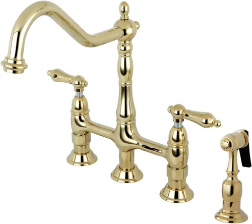 Vista 19 de Kingston Brass KS1273ALBS Heritage - Grifo de puente de cocina de 8 pulgadas con rociador de latón, latón antiguo