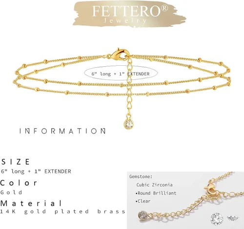 Vista 5 de Fettero Pulsera de oro con cadena en capas para mujer ajustable circonita cúbica minimalista simple delicada cuentas estatélite círculo ventilador