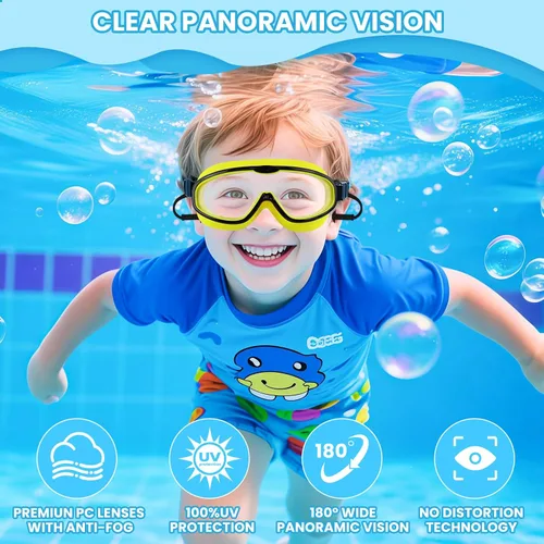 Vista 2 de Axolotl - Gafas de natación para niños pequeños, correa de tela, sin dolor, antiniebla, tapones para los oídos antifugas para niños y niñas