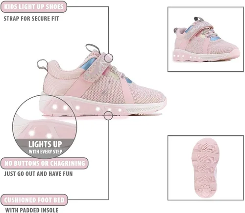 Vista 2 de Nautica Tenis deportivos con luz intermitente para niños con una correa a la moda y divertida para niños y niñas disponibles en tallas para niños