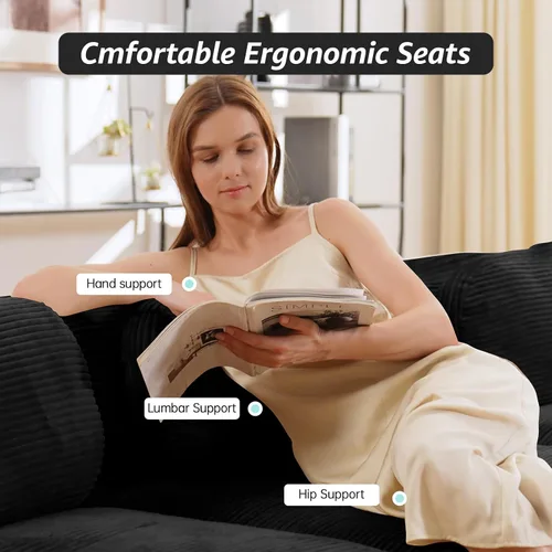 Vista 4 de Sofá biplaza moderno de 80 pulgadas para sala de estar, sofá de pana en forma de nube con asiento profundo, sofá modular negro, sofás de dos plazas
